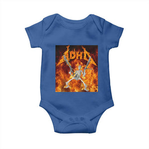 Funny Skeleton ADHD Baby Onesie Meme Flames Neurodivergent Gen Z TS10 Royal Blue Print Your Wear