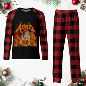 Funny Skeleton ADHD Plaid Pajama Set Meme Flames Neurodivergent Gen Z TS10 Buffalo Plaid Print Your Wear