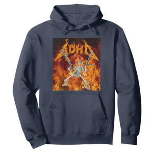 Funny Skeleton ADHD Hoodie Meme Flames Neurodivergent Gen Z TS10 Navy Print Your Wear