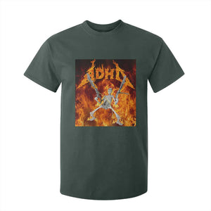 Funny Skeleton ADHD T Shirt For Kid Meme Flames Neurodivergent Gen Z TS10 Dark Forest Green Print Your Wear