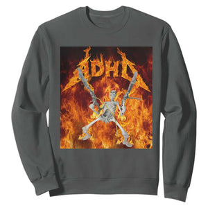 Funny Skeleton ADHD Sweatshirt Meme Flames Neurodivergent Gen Z TS10 Dark Heather Print Your Wear