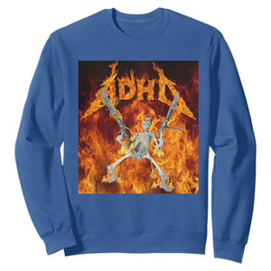 Funny Skeleton ADHD Sweatshirt Meme Flames Neurodivergent Gen Z TS10 Royal Blue Print Your Wear