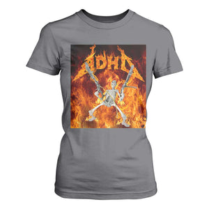 Funny Skeleton ADHD T Shirt For Women Meme Flames Neurodivergent Gen Z TS10 Charcoal Print Your Wear