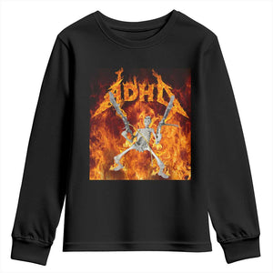 Funny Skeleton ADHD Youth Sweatshirt Meme Flames Neurodivergent Gen Z TS10 Black Print Your Wear