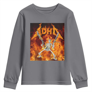 Funny Skeleton ADHD Youth Sweatshirt Meme Flames Neurodivergent Gen Z TS10 Charcoal Print Your Wear