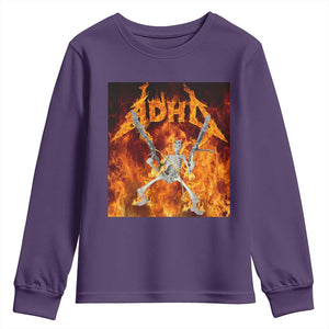 Funny Skeleton ADHD Youth Sweatshirt Meme Flames Neurodivergent Gen Z TS10 Purple Print Your Wear
