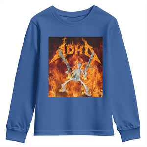 Funny Skeleton ADHD Youth Sweatshirt Meme Flames Neurodivergent Gen Z TS10 Royal Blue Print Your Wear
