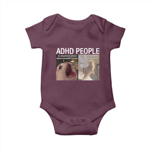 ADHD Cat Meme Baby Onesie Funny Panic Cat Mental Health Awareness TS10 Maroon Print Your Wear