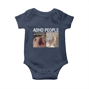 ADHD Cat Meme Baby Onesie Funny Panic Cat Mental Health Awareness TS10 Navy Print Your Wear