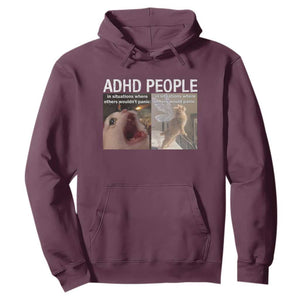 ADHD Cat Meme Hoodie Funny Panic Cat Mental Health Awareness TS10 Maroon Print Your Wear