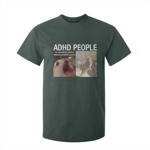 ADHD Cat Meme T Shirt For Kid Funny Panic Cat Mental Health Awareness TS10 Dark Forest Green Print Your Wear