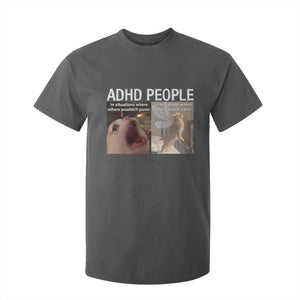 ADHD Cat Meme T Shirt For Kid Funny Panic Cat Mental Health Awareness TS10 Dark Heather Print Your Wear