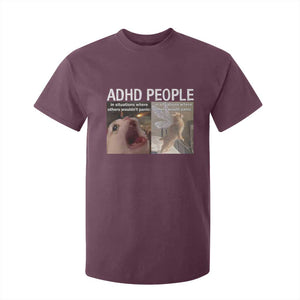 ADHD Cat Meme T Shirt For Kid Funny Panic Cat Mental Health Awareness TS10 Maroon Print Your Wear