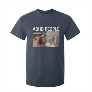 ADHD Cat Meme T Shirt For Kid Funny Panic Cat Mental Health Awareness TS10 Navy Print Your Wear