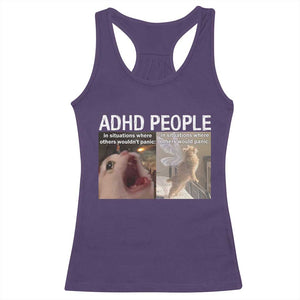 ADHD Cat Meme Racerback Tank Top Funny Panic Cat Mental Health Awareness TS10 Purple Print Your Wear