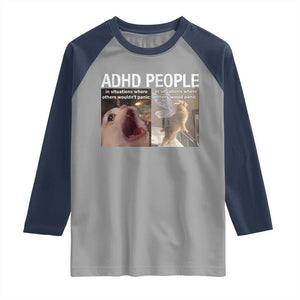 ADHD Cat Meme Raglan Shirt Funny Panic Cat Mental Health Awareness TS10 Sport Gray Navy Print Your Wear