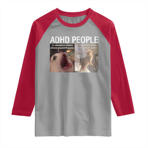 ADHD Cat Meme Raglan Shirt Funny Panic Cat Mental Health Awareness TS10 Sport Gray Red Print Your Wear