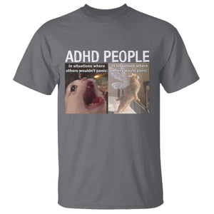 ADHD Cat Meme T Shirt Funny Panic Cat Mental Health Awareness TS10 Charcoal Print Your Wear