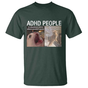 ADHD Cat Meme T Shirt Funny Panic Cat Mental Health Awareness TS10 Dark Forest Green Print Your Wear