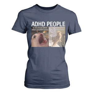 ADHD Cat Meme T Shirt For Women Funny Panic Cat Mental Health Awareness TS10 Navy Print Your Wear