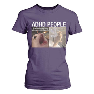 ADHD Cat Meme T Shirt For Women Funny Panic Cat Mental Health Awareness TS10 Purple Print Your Wear
