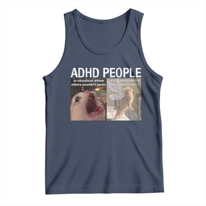 ADHD Cat Meme Tank Top Funny Panic Cat Mental Health Awareness TS10 Navy Print Your Wear