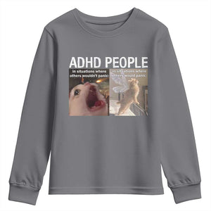 ADHD Cat Meme Youth Sweatshirt Funny Panic Cat Mental Health Awareness TS10 Charcoal Print Your Wear