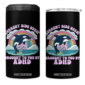 Side Quest ADHD 4 in 1 Can Cooler Tumbler Funny Neurodivergent Meme TS10 One Size: 16 oz Black Print Your Wear