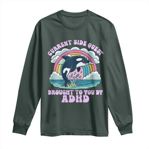Side Quest ADHD Long Sleeve Shirt Funny Neurodivergent Meme TS10 Dark Forest Green Print Your Wear