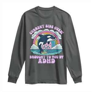 Side Quest ADHD Long Sleeve Shirt Funny Neurodivergent Meme TS10 Dark Heather Print Your Wear