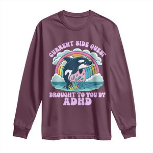 Side Quest ADHD Long Sleeve Shirt Funny Neurodivergent Meme TS10 Maroon Print Your Wear