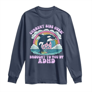Side Quest ADHD Long Sleeve Shirt Funny Neurodivergent Meme TS10 Navy Print Your Wear