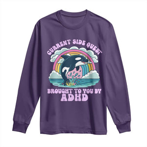 Side Quest ADHD Long Sleeve Shirt Funny Neurodivergent Meme TS10 Purple Print Your Wear