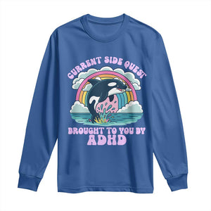 Side Quest ADHD Long Sleeve Shirt Funny Neurodivergent Meme TS10 Royal Blue Print Your Wear