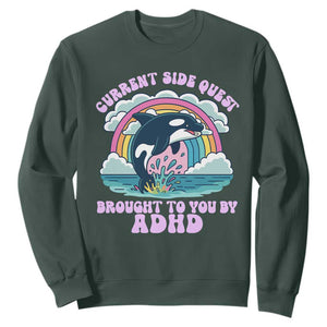 Side Quest ADHD Sweatshirt Funny Neurodivergent Meme TS10 Dark Forest Green Print Your Wear