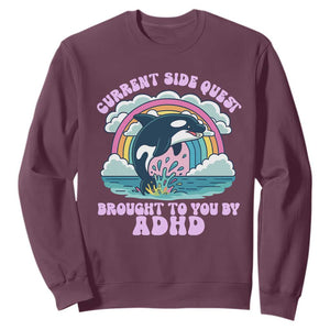 Side Quest ADHD Sweatshirt Funny Neurodivergent Meme TS10 Maroon Print Your Wear