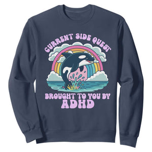 Side Quest ADHD Sweatshirt Funny Neurodivergent Meme TS10 Navy Print Your Wear
