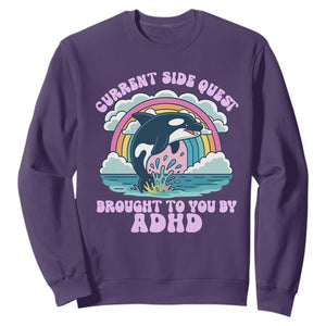 Side Quest ADHD Sweatshirt Funny Neurodivergent Meme TS10 Purple Print Your Wear