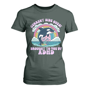 Side Quest ADHD T Shirt For Women Funny Neurodivergent Meme TS10 Dark Forest Green Print Your Wear