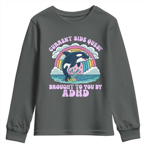 Side Quest ADHD Youth Sweatshirt Funny Neurodivergent Meme TS10 Dark Heather Print Your Wear