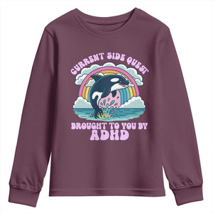 Side Quest ADHD Youth Sweatshirt Funny Neurodivergent Meme TS10 Maroon Print Your Wear
