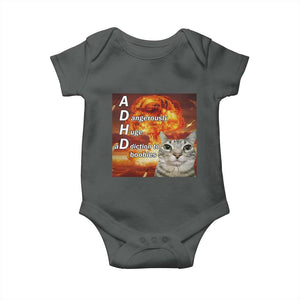 ADHD Cat Meme Baby Onesie Funny Kitty Flames Neurodivergent Gen Z TS10 Dark Heather Print Your Wear