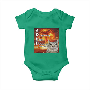 ADHD Cat Meme Baby Onesie Funny Kitty Flames Neurodivergent Gen Z TS10 Irish Green Print Your Wear