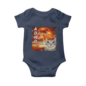 ADHD Cat Meme Baby Onesie Funny Kitty Flames Neurodivergent Gen Z TS10 Navy Print Your Wear