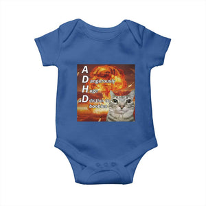 ADHD Cat Meme Baby Onesie Funny Kitty Flames Neurodivergent Gen Z TS10 Royal Blue Print Your Wear