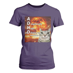 ADHD Cat Meme T Shirt For Women Funny Kitty Flames Neurodivergent Gen Z TS10 Purple Print Your Wear