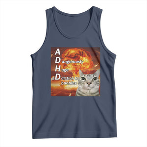 ADHD Cat Meme Tank Top Funny Kitty Flames Neurodivergent Gen Z TS10 Navy Print Your Wear