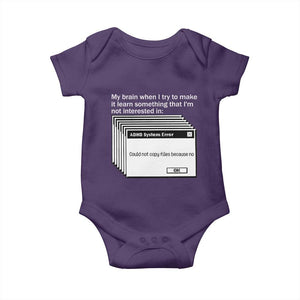 ADHD Meme Baby Onesie Funny System Error Neurodivergent Humor TS10 Purple Print Your Wear