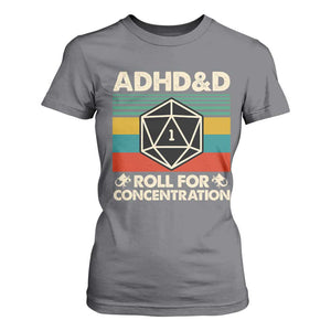 ADHD&D Roll for Concentration T Shirt For Women Retro 90s ADHD Roll For Concentration Funny Gamer TS10 Charcoal Print Your Wear