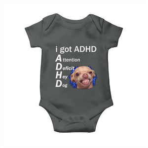 Funny ADHD Dog Meme Baby Onesie Attention Deficit Hey Dog Humor Lovers TS10 Dark Heather Print Your Wear